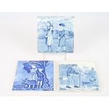 Three Wedgwood blue and white transfer decorated tiles representing April, July and October