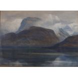 George Straton Ferrier: watercolours, Highland scene with lake, 21" x 29", in gilt frame