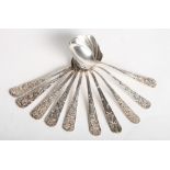 A set of twelve relief decorated silver 950 teaspoons, 5.6oz troy approx