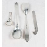 A pair of silver salad servers, 3.44oz troy approx, a silver bookmark and a plated caddy spoon