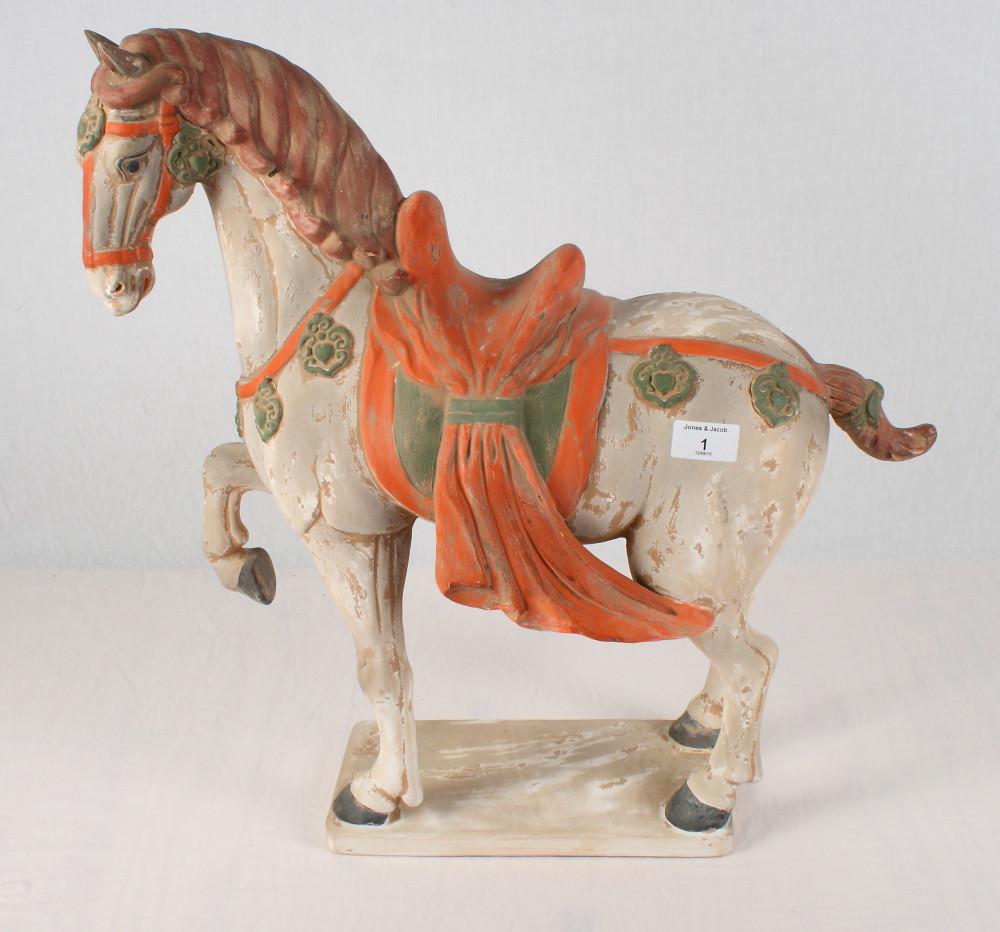 A cold painted terracotta Tang style horse, 21" high