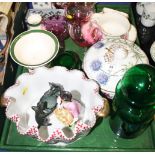 A Monteith porcelain bowl, a Spode "Stafford Flowers" tureen and cover, four ruby glass champagnes