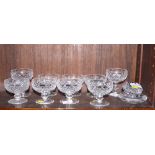 A set of seven Waterford diamond cut pedestal fruit dishes and two similar taller dishes