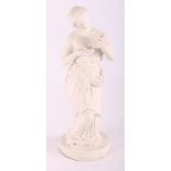 A Parian ware figure of a woman feeding a small bird, 12 1/2" high