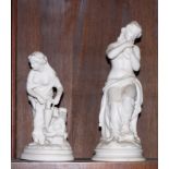 Two 19th Century parian porcelain figures of a classical lady with a vase, 8 1/2" high, and a lady