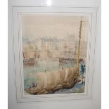 A C F: watercolours, "A Day Toil Over Porte St-Vincent St-Malo", initialled lower left, in wash line