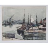 Fernand Herbo 1905-1995: a pair of watercolours, harbour with boats and figures, 9 1/2" x 12",