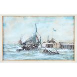 A Barker 1904: watercolours, fishing boats off harbour, 4 1/2" x 7", in gilt frame