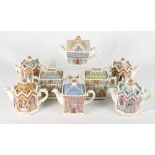 Eight Sadler teapots decorated English Monarchs, Country Houses, Robin Hood, Sheriff of Nottingham