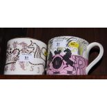 Two Wedgwood 1953 Coronation pint mugs designed by Eric Ravilious and Derek Guyatt