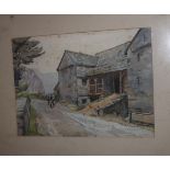 Sidney Buckley: watercolours, view of Town End Troutbeck, 10" x 14", in cream frame with canvas
