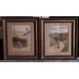 William G Hooper 1851: a pair of watercolours, children in lanes, 5" x 3 1/2", in gilt strip frames