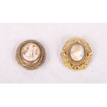 A carved shell cameo brooch with gilt metal mount and another similar