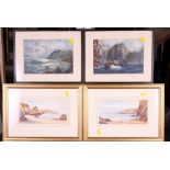 S Perry: a pair of watercolours, beach scenes, in gilt frames, and four other watercolours,