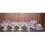 A set of seven Waterford diamond cut pedestal fruit dishes, two similar taller dishes, a Waterford