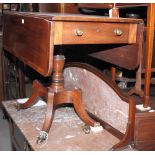 A 19th Century mahogany rectangular Pembroke table with rosewood crossbanding, on turned pedestal