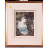 William Fleetwood Varley: watercolours, Classical Romantic landscape with figures, 9" x 7", in