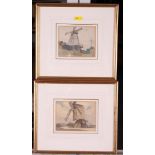 Edmund Leslie Badham: a pair of watercolours, windmills, 4" x 5", in gilt frames