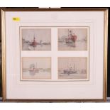 Edmund Leslie Badham: a set of four watercolours, steam ships, 3" x 4", mounted in single gilt