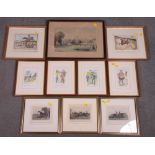 A coloured lithograph, view of Eton College from the playing fields, a set of four humorous