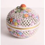 A Herend porcelain floral decorated pot-pourri basket and cover, 6" dia