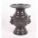 A Japanese bronze waisted vase with engraved decoration, 4 3/4" high