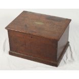 An 18th Century plain oak box, hinged lid inset brass nameplate "D Spicer", 21" wide