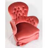 A Victorian tub armchair, button upholstered in a pink velour