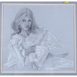 Angus M Stirling: a pencil sketch highlighted in white, portrait of a young woman, 14" x 15", in