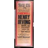 A replica theatre poster from Theatre Royal Bradford, "Farewell of Sir Henry Irving and his