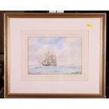 William Stephen Tomkin: watercolours, clipper in full sail, 8" x 11", signed and dated 1908, in gilt