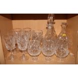 A set of six Royal Brierley cut glass wines, three cut glass decanters and a number of brandy