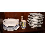 Seven Wedgwood "Mandarin Harvest" soup plates, five Victorian transfer printed comports and six blue