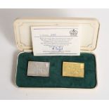 A 22ct gold Princess Anne wedding stamp medal, 26.5g, and a companion Britannia silver stamp