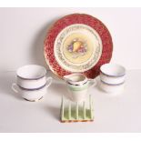 A Paragon BC hand-painted plate, fruit by F D Hall, four pieces of Sandringham, a milk jug and a