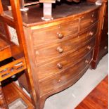 A 19th Century mahogany bowfront chest of two short and three long drawers with wooden knobs, 41"