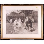 Fred Morgan: a pair of photogravures, children playing in a garden, 22" x 29", in gilt frames