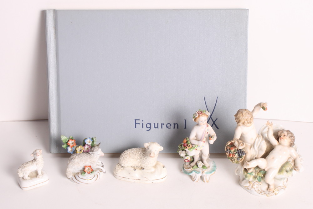 A 19th Century Meissen porcelain figure of two cherubs, cancellation mark to base, a "Derby"