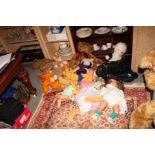 Twenty modern teddy bears, various, and three dolls