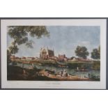 Lawrence Jossett: a limited edition coloured print, view of Eton College from the river, in gilt