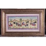 A Persian painting on ivory, warriors on horseback, in inlaid frame, and a pair of watercolours,