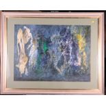 A modern abstract oil painting, 22" x 29", in cream and gilt frame