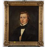 A Victorian oil painting, portrait of a gentleman in a black coat, 23" x 19", in gilt gesso frame