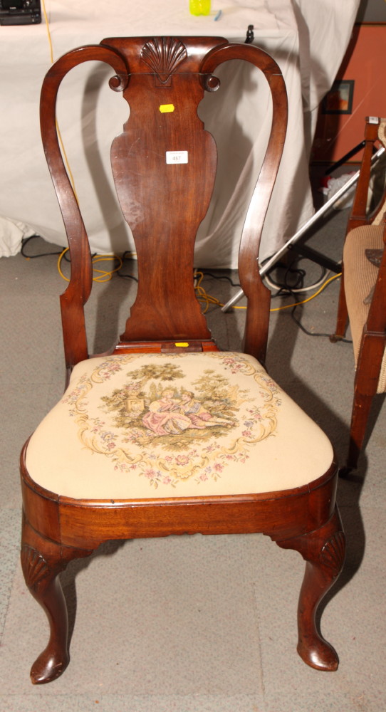 A George II mahogany standard chair with vase-shaped splat carved a shell, on shell carved