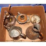 A 19th Century Chinese copper watering can, a Persian brass ewer and other items of metal ware