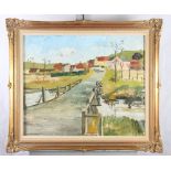 N S Wilcock: an oil on canvas, "Bridge at Bashing", 20" x 24", in swept gilt frame