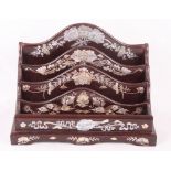 An early 20th Century Chinese hardwood letter rack with mother-of-pearl inlay