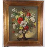 A mid 20th Century oil on board, still life of spring flowers, 24" x 20", in gilt frame