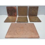 Copper table mats, hand made (? in evening class), first half of 20thC, each one bears a different