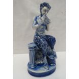 A Peggy Davies Ceramics figure ''Pan'' in rare blue colourway, 24cm.
